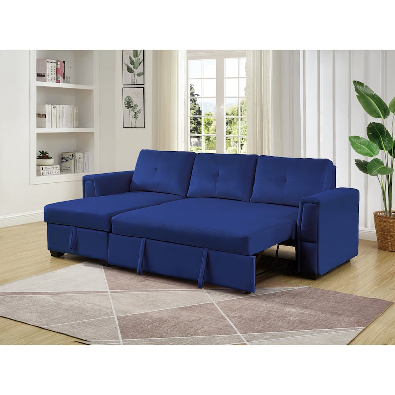 91" Wide Velvet Reversible Sofabed Sectional Sofa & Chaise - 91" Wide