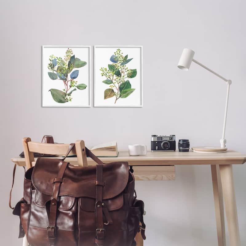 Stupell Soft Eucalyptus Plant Blue Green Ombre Leaves, 2pc Multi Piece Framed Wall Art Set