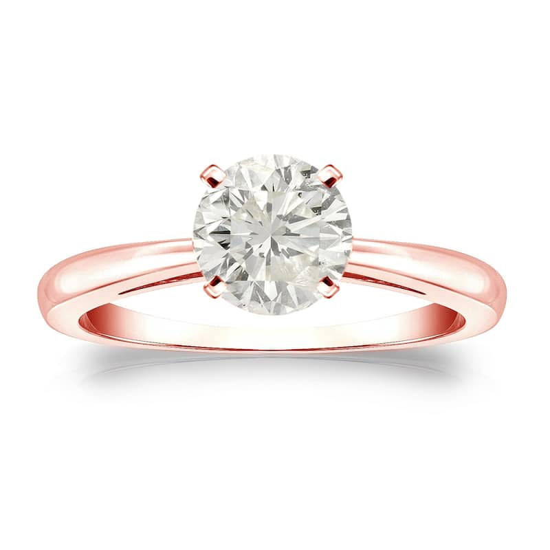 Auriya 14k Gold 1ctw Round Solitaire Diamond Engagement Ring (J-K, I1-I2) - Rose - 4