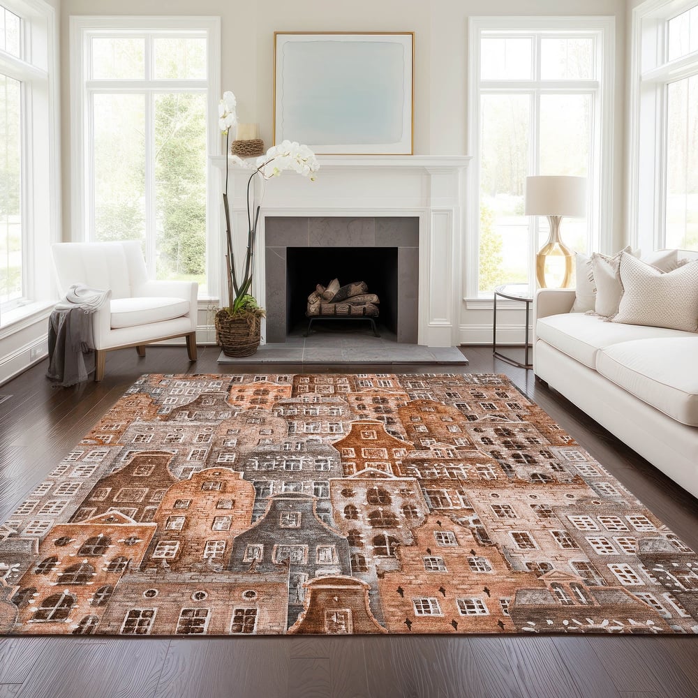 Machine Washable Indoor/ Outdoor Chantille Modern City Rug