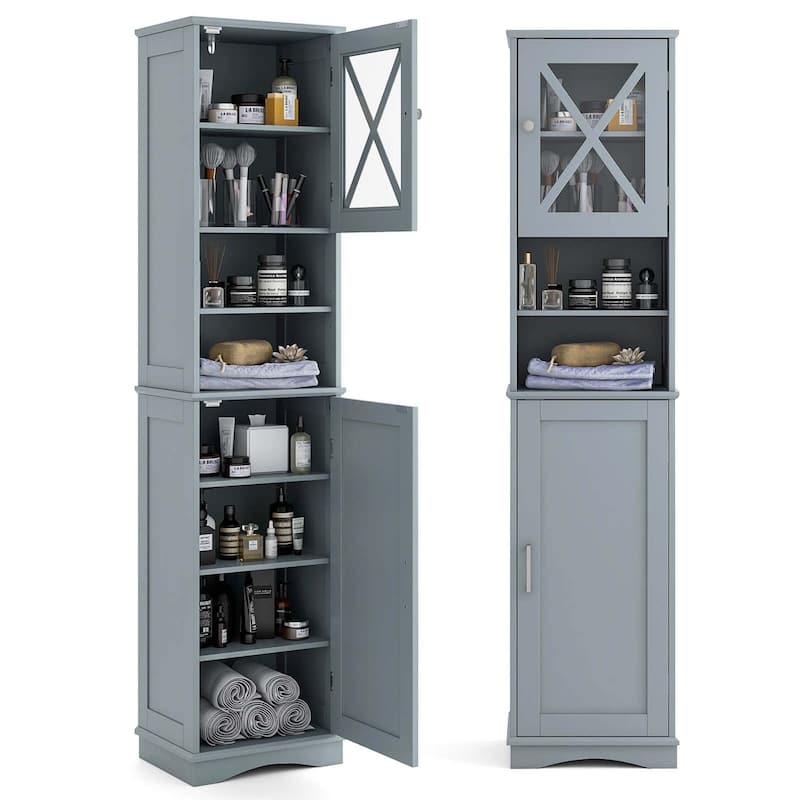 Costway 67" Tall Bathroom Cabinet Freestanding Storage Cabinet with 5 - See Details - Grey