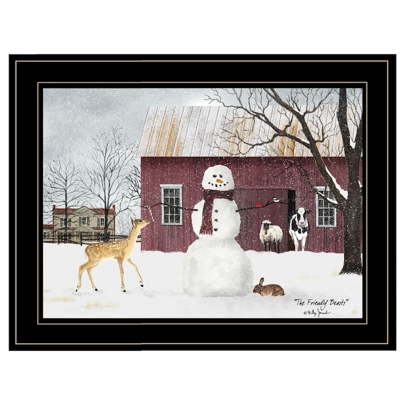 TrendyDecor4U Farmhouse "The Friendly Beasts" Framed Print Wall Art by Billy Jacobs - Earthtone