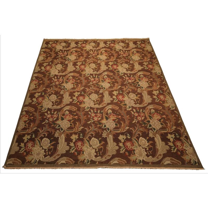 9'2''x11'11'' Hand Knotted Flatweave Wool Brown Arts & Crafts Oushak Rug - 9' 2'' x 11' 11''