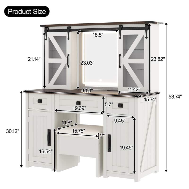Vanity Dresser with Mirror and Stool Set Storage Drawers Luxury Furniture
