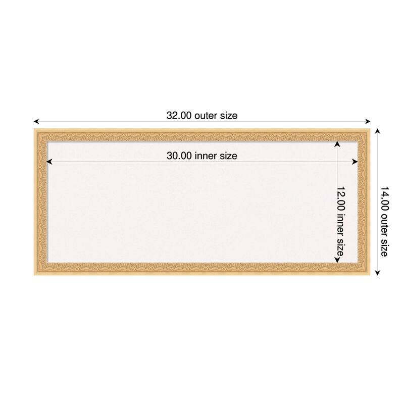 Bethany Gold Wood Framed Cork Board - Bulletin Board, Organization Board, Pin Board - White - 32 x 14 in