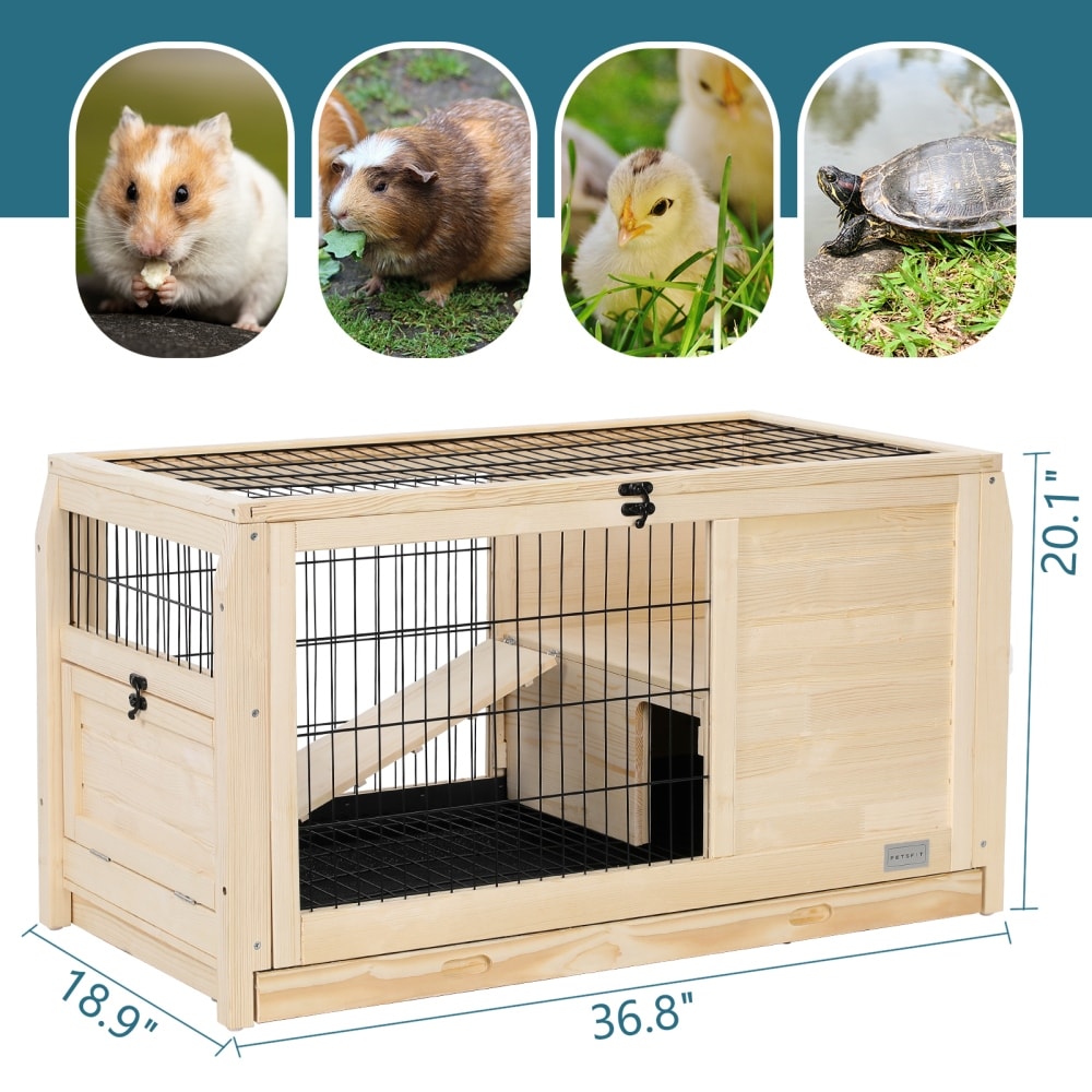 Bunnies or Guinea Pig Wood Cage Leak Proof Design Natural