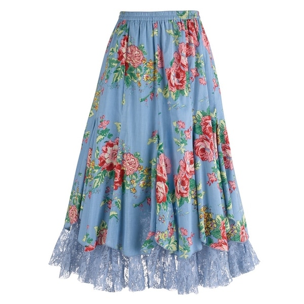 Women's Cabbage Rose Tulle Skirt - Blue Floral Print - 28" Long