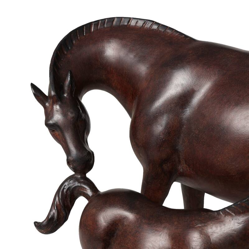 Dark Brown Polystone Horse Decorative Sculpture with Mom and Baby