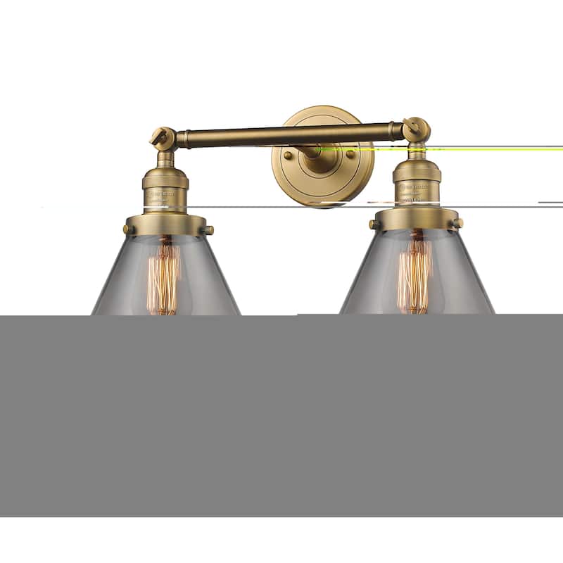 Innovations Lighting Large Cone 2 Light 18" Wide Bathroom Vanity Light - Brushed Brass / Smoked