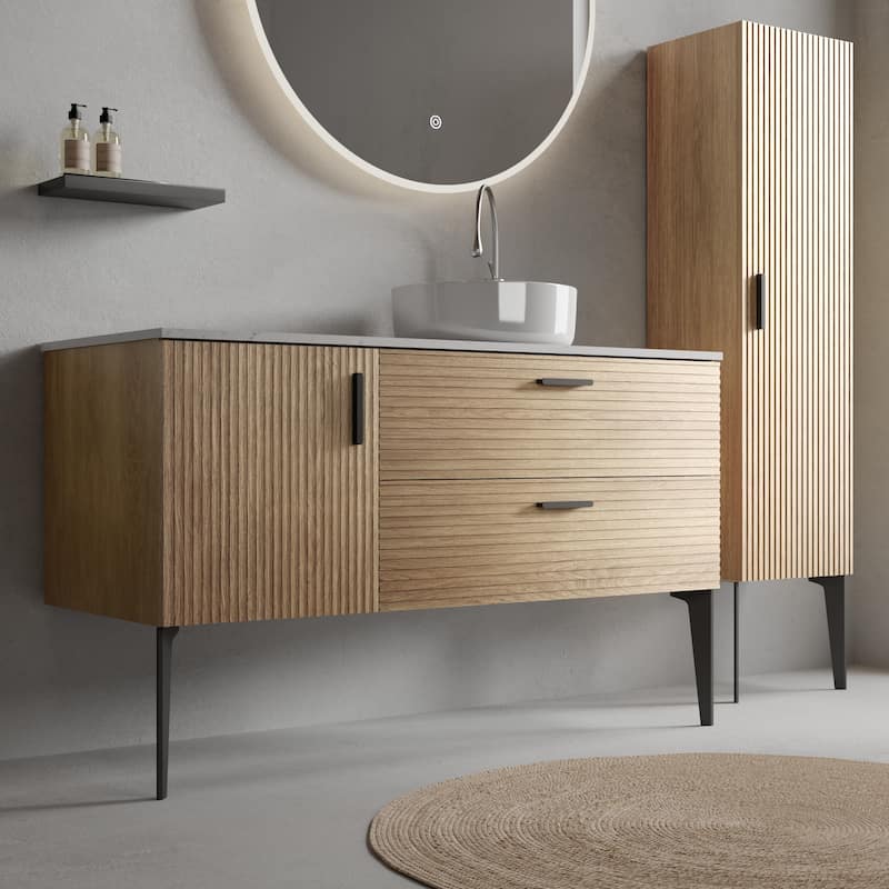 GDFStudio - Emilia Modern 48-Inch Striped Bathroom Vanity with Integrated Sink - 48" Bathroom Vanity