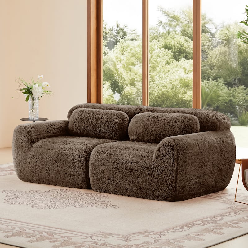 2-seater Modular Sectional Sofa Couches,Soft Fluffy Plush Fabric Bottom Anti-Slip Design