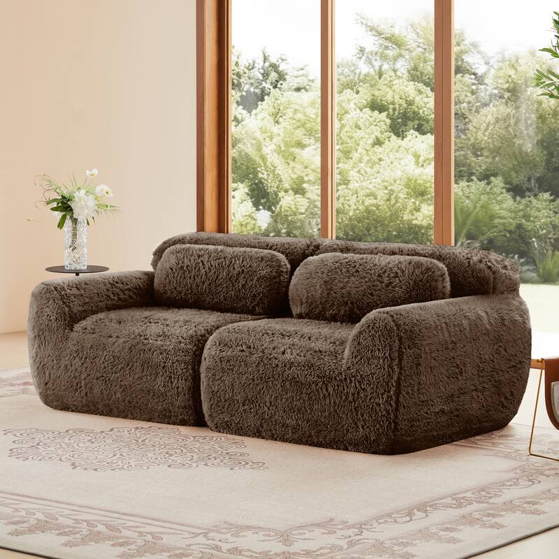 Roomfitters 2-Seater Modular Plush Sectional Sofa, No Assembly High-Density Sponge Couch with Pillows