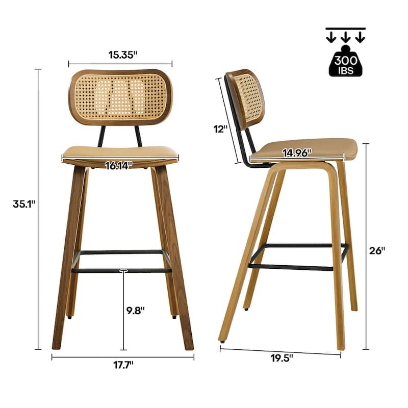 26" Upholstered Wood Counter Height Bar Stools - 17.7"W x 19.5"D x 35.1"H