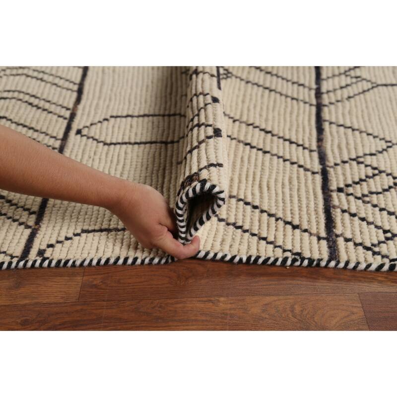 Moroccan Style Area Rug Hand-Knotted Oriental Beige Wool Carpet - 7'9"x 10'6"