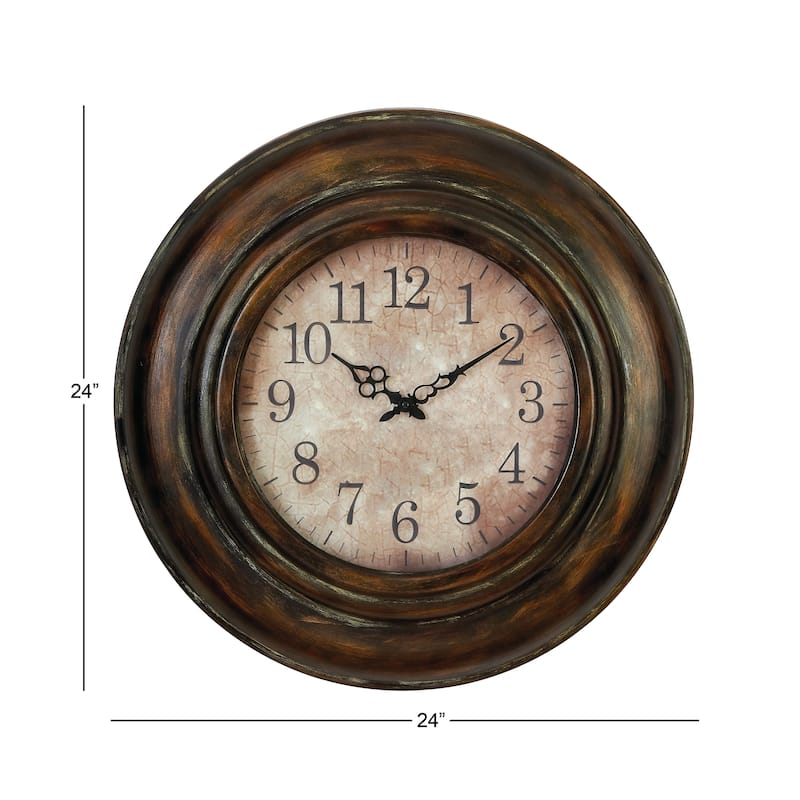 Metal Wall Clock with Fluted Frame - Brown - Roche River Decor - 4"W x 24"L x 24"H
