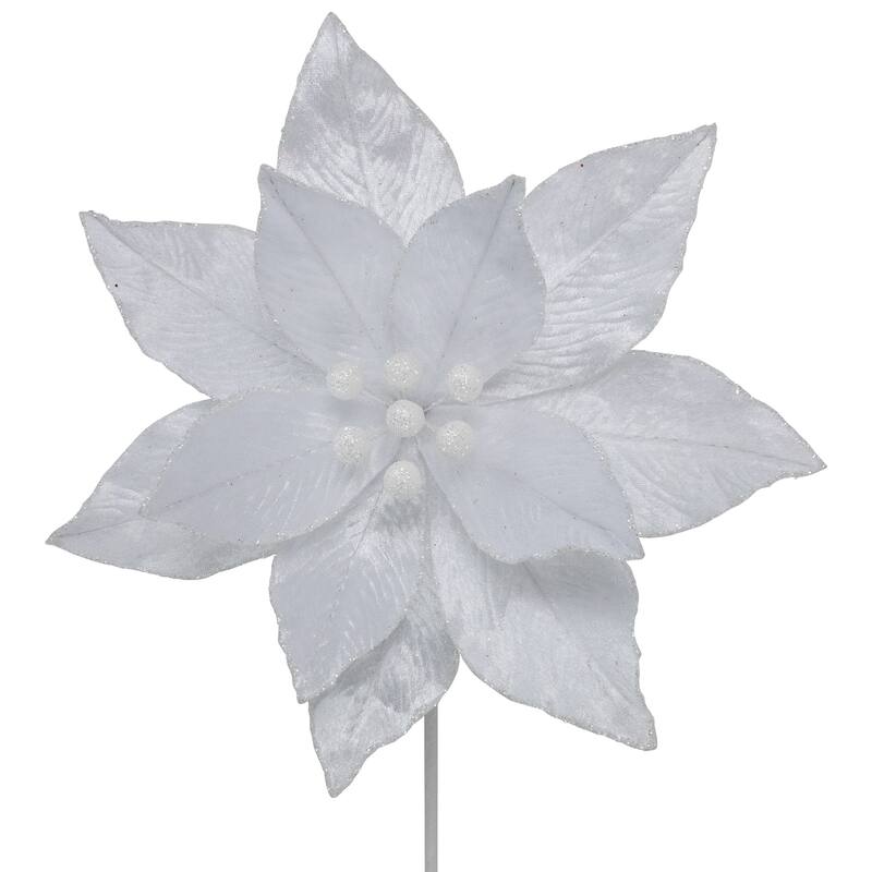 24" White Glittered Poinsettia Floral Christmas Pick - 24