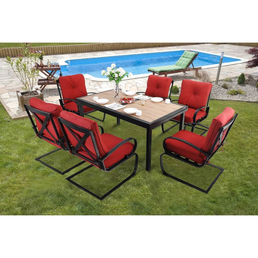 7/9-Piece Patio Dining Furniture Set with 6 C Spring Motion Chairs and 1 Expandable Outdoor Dining Rectangle Table