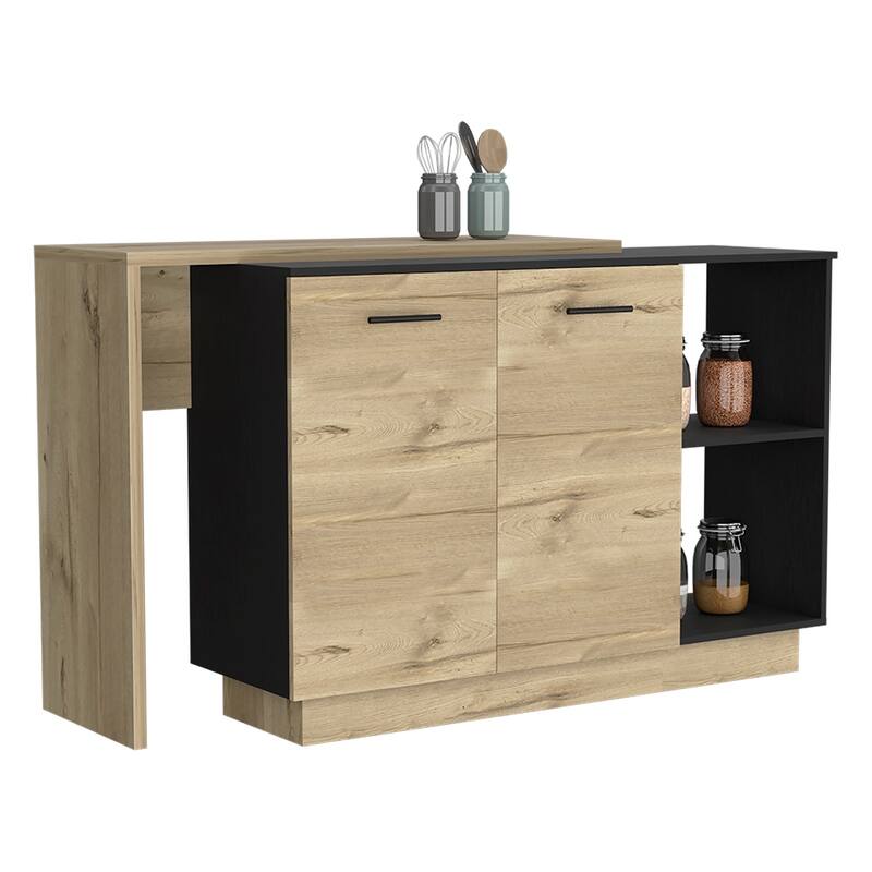 Kitchen Island, Double Door Cabinets, Two External Shelves, Three Shelves