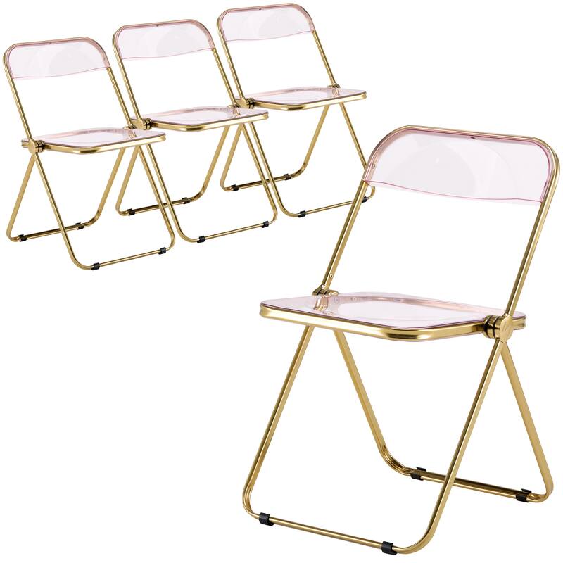 Lawrence Set of 4 Modern Foldable Transparent Acrylic Gold Chrome Folding Chair for Multipurpose Spaces - 30" - Rose Pink