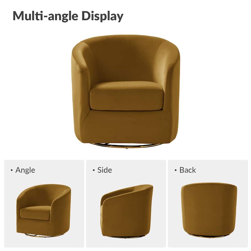 Eleuterio Modern Velvet Curved Swivel Accent Barrel Chair with Metal Base by HULALA HOME