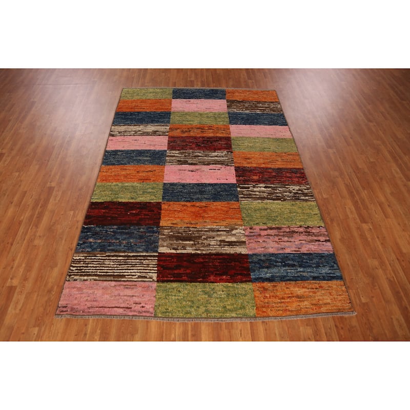 Checkered Moroccan Area Rug Hand-Knotted Wool Carpet - 6'8" x 9'11"