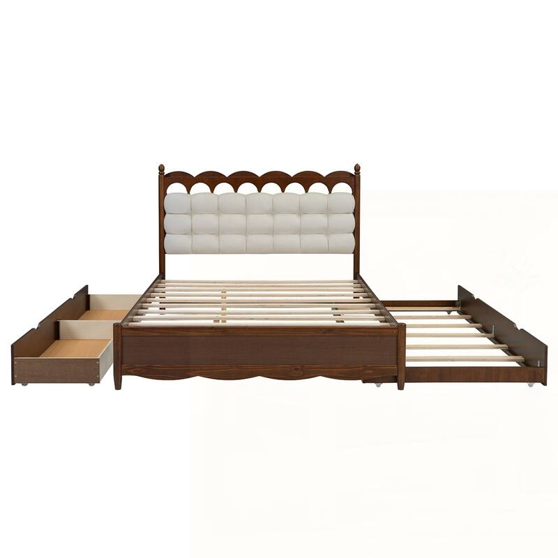 Wooden Storage Platform Bed with USB Ports