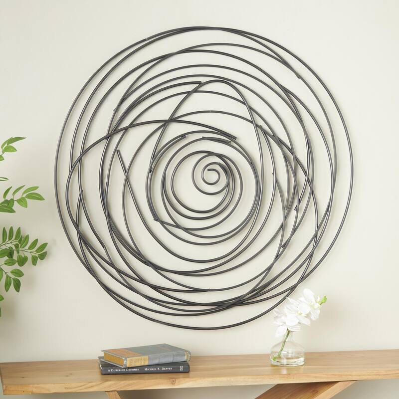 Black Metal Round Overlapping Lines Abstract Home Wall Decor