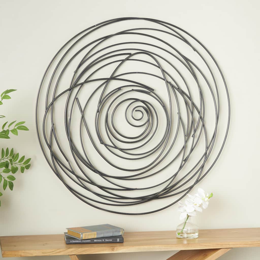 Black Metal Round Overlapping Lines Abstract Home Wall Decor