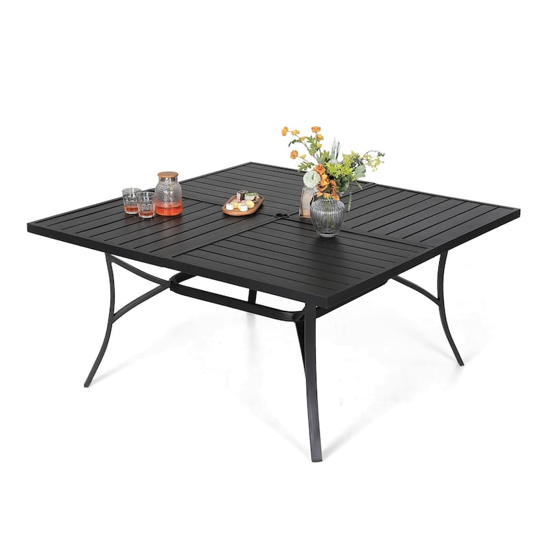 MAISON ARTS 9-Piece Patio Dining Set 1 Large Square Metal Table and 8 Stackable Chairs