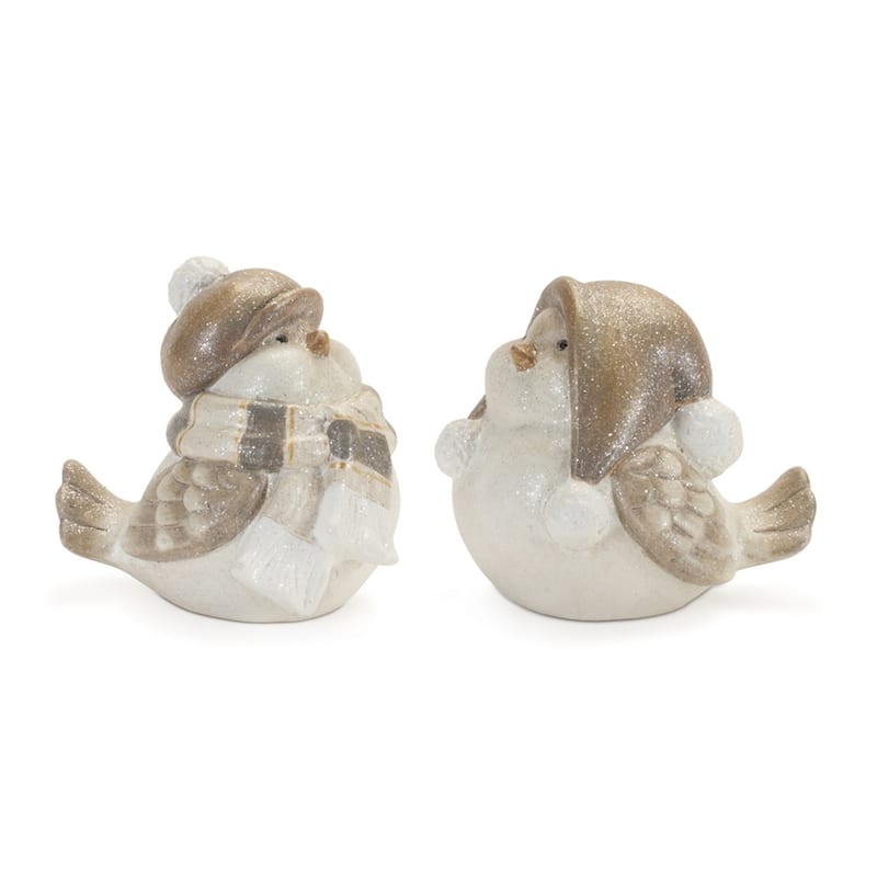 Glittered Winter Bird Christmas Figurines with Hat - 5.5" - Set of 4