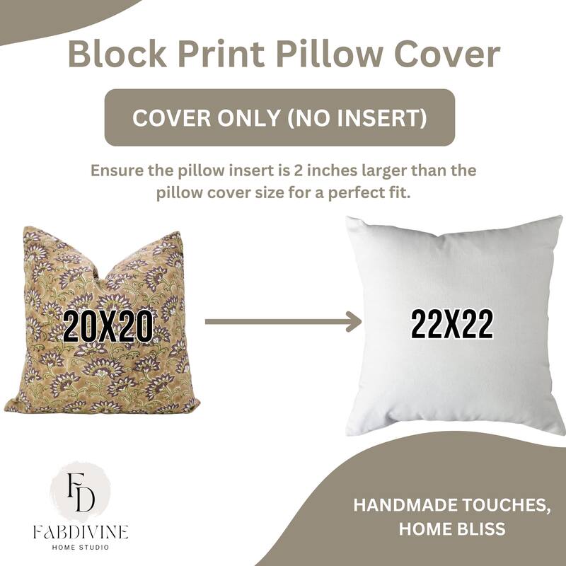 Fabdivine Handmade Boho Pure Linen Block Print Throw Home Décor Pillow Cover