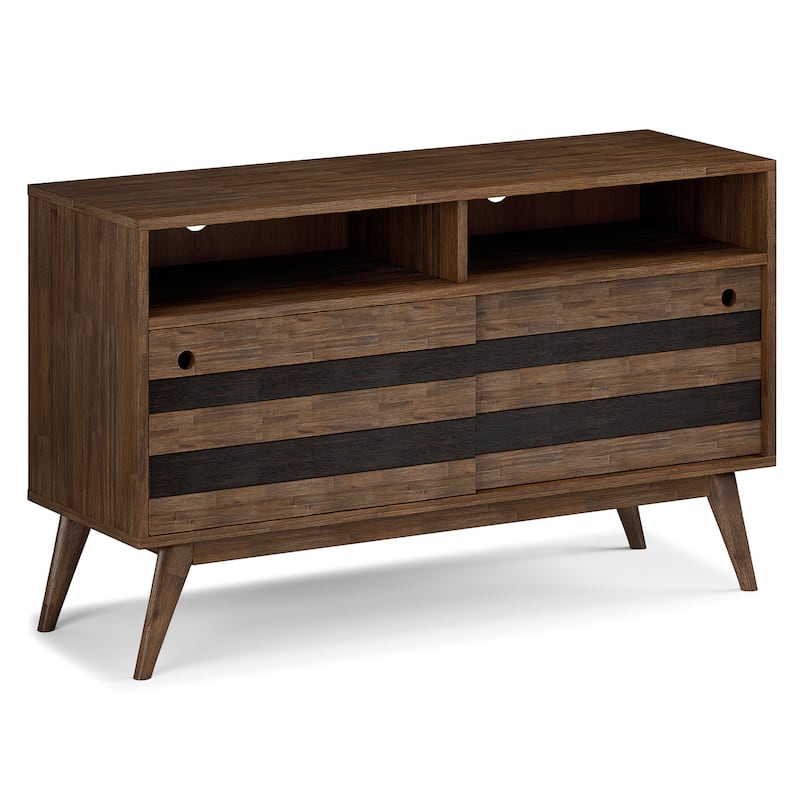 Wyndenhall Wright SOLID ACACIA WOOD 54 inch Wide Mid Century Design TV Media Stand in Rustic Natural Aged Brown