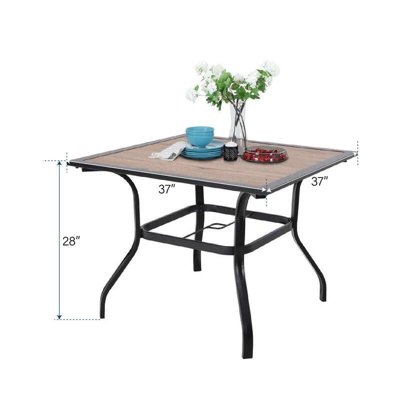 MAISON ARTS Wood-look Table and 4 Pattern Swivel Chairs with Cushion 5-Piece Metal Outdoor Patio Dining Set