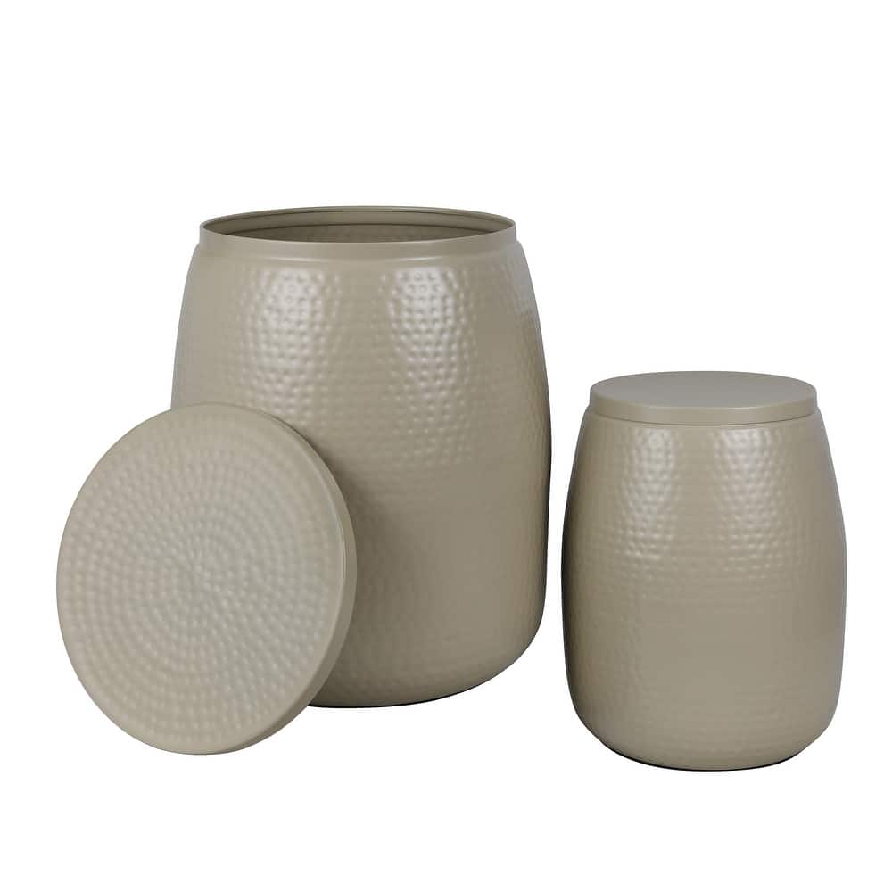 happimess Rustic Metal Drum Storage Side Table with Lid