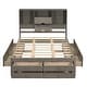 preview thumbnail 8 of 12, Gray Platform Bed wBuilt-in Storage Shelf & 8 Drawers, Kids Storage Beds Bookcase Headboard Space-Saving Beds for Teens Adults
