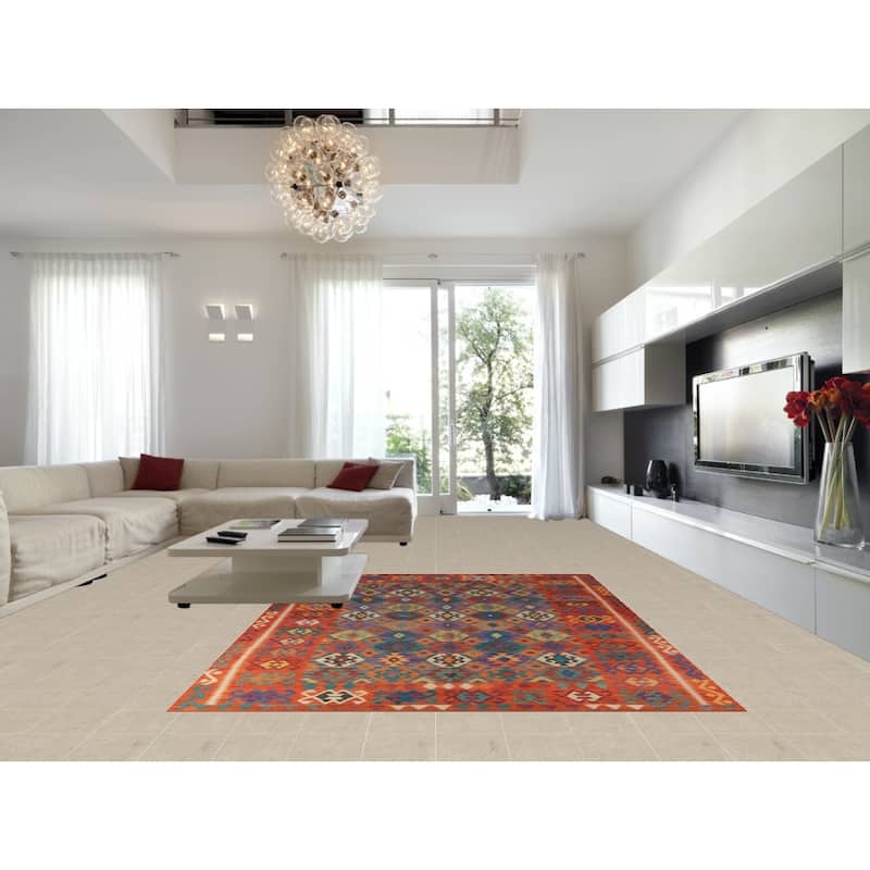 All-Over Kilim Oriental Area Rug Flatweave Wool Carpet - 8'4"x 11'7"