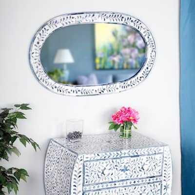 Trubadur 40"W x 24"H Oval Bone Inlay Decorative Wall Mirror