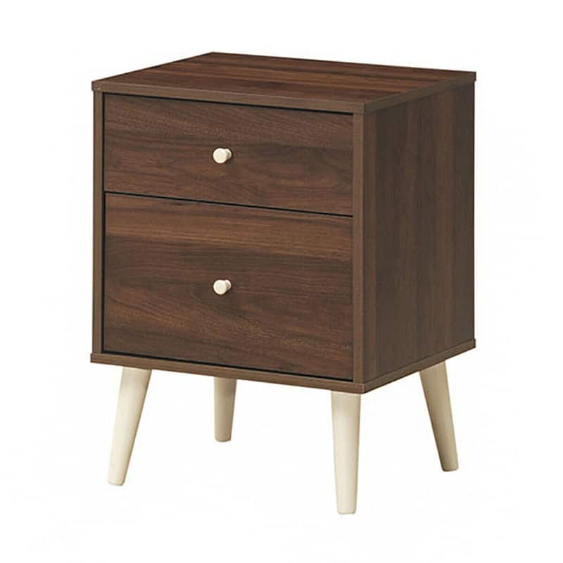 2-Drawer Bedside Table with Rubber Wood Legs and Waterproof Veneer Top - 18" x 16" x 24.5" - Brown