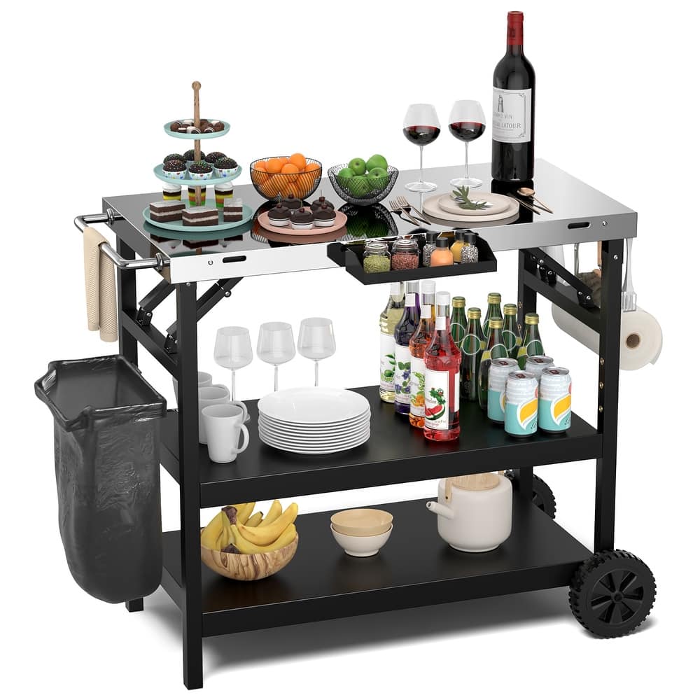 Gymax 3-Shelf Movable Grill Cart Table Home & Outdoor Multifunctional