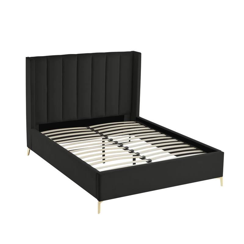 HomeRoots Green Velvet Upholstered Full Bed Frame