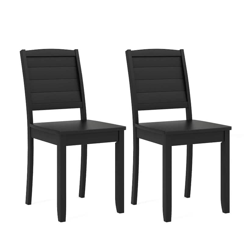2 PCS Modern Wood Dining Chairs Armless Side Chairs w/Rubber Wood Legs - Black