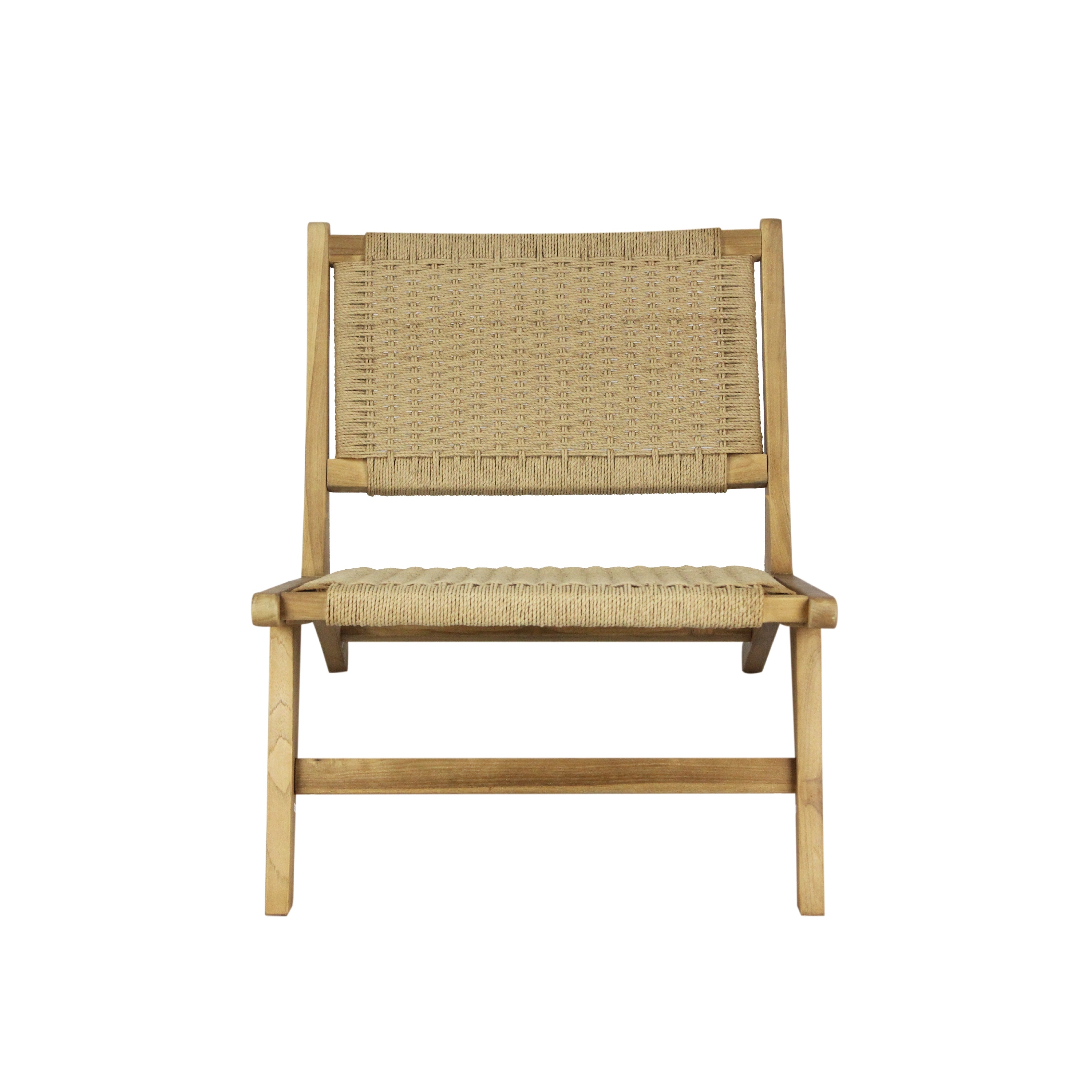 Parker Bohemian Armless Woven Yarn and Solid Indonesian Teak Wood Accent Lounge Chair for Living Room & Bedroom