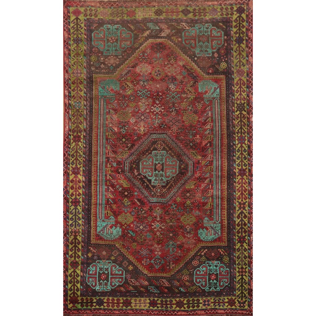 Hand Knotted Oriental 100% Wool Carpet Traditional Tribal Red Qashqai Area Rug - 8' 0'' X 5' 0''