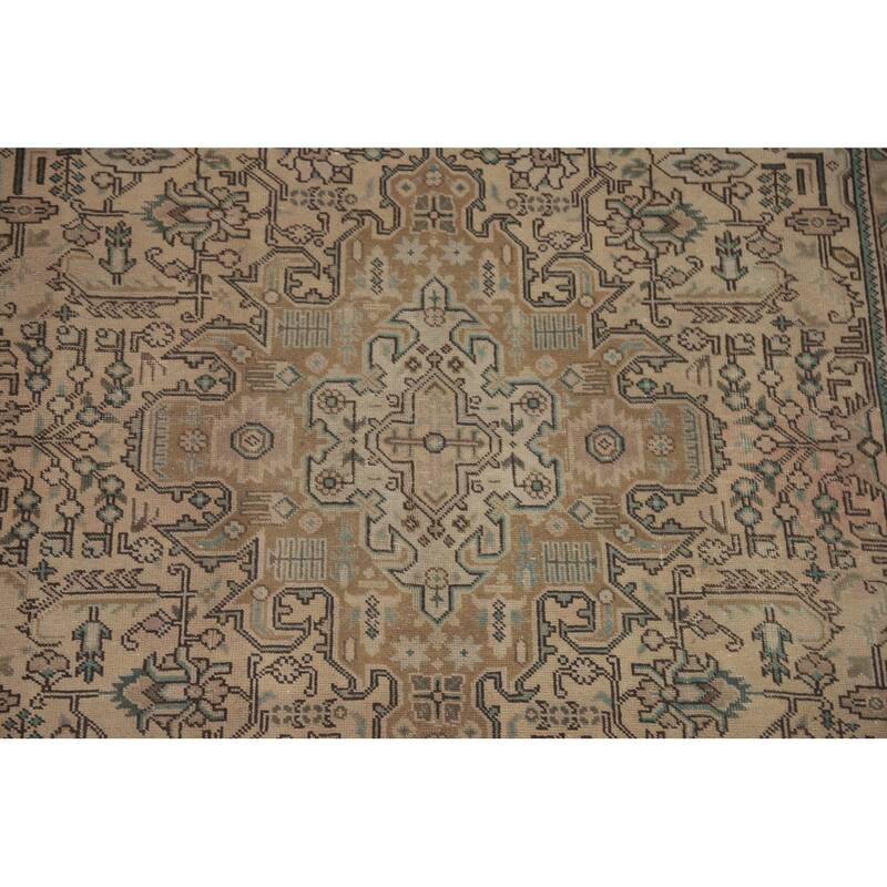 Hand Knotted Oriental 100% Wool Carpet Traditional Medallion Peach Tabriz Area Rug - 9' 7'' X 6' 5''