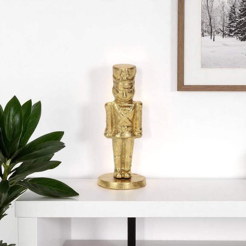 HomeRoots 7" Gold Cast Iron Christmas Nutcracker Figurine - 2.75 in. x 7.00 in. x 2.75 in. - 2.75 in. x 7.00 in.  x 2.75 in.