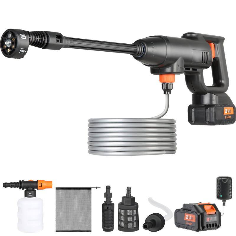 Black Cordless Pressure Washer 21V with 6-in-1 Nozzle and Foam Pot - 290 PSI