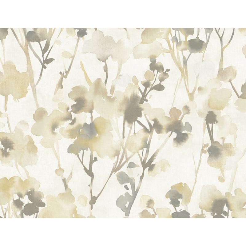 Seabrook Designs Faravel Watercolor Botanical Unpasted Wallpaper - 27 in. W x 27 ft. L (approximately 60.75 sq. ft.) - Grey, Gold & Off White