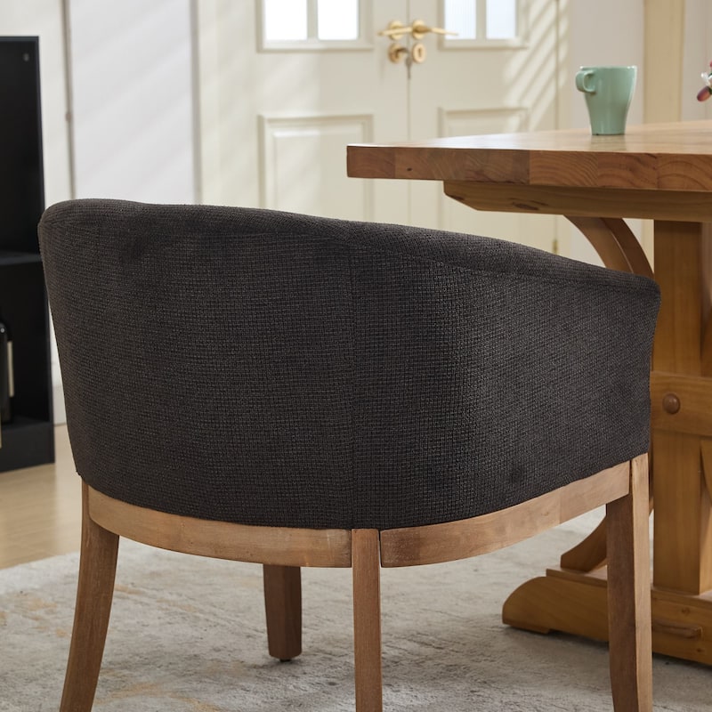 Modern 19" W Upholstered Barrel Dining Chairs with Arms, Farmhouse Linen Accent Chairs with Solid Wood Frame