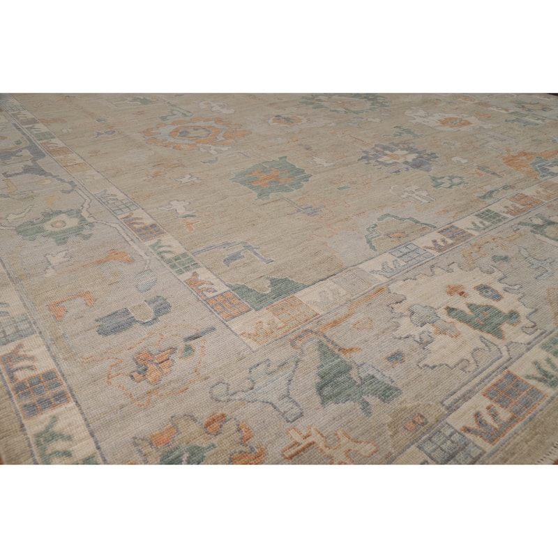 Vegetable Dye Oushak Turkish Large Rug Hand-Knotted Floral Wool Carpet - 9'11"x 14'8" - 9'11"x 14'8" - Ivory/Beige