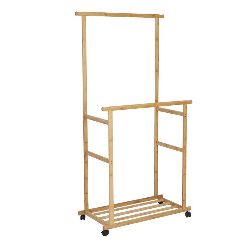 Clothes Rail Rack with Wheels and Wicker Storage Shelves - 31.5” x 15.7” x 63” - Natural